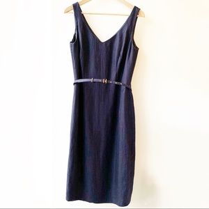 Hugo Boss Linen Sheath Belted Midi Shift Dress